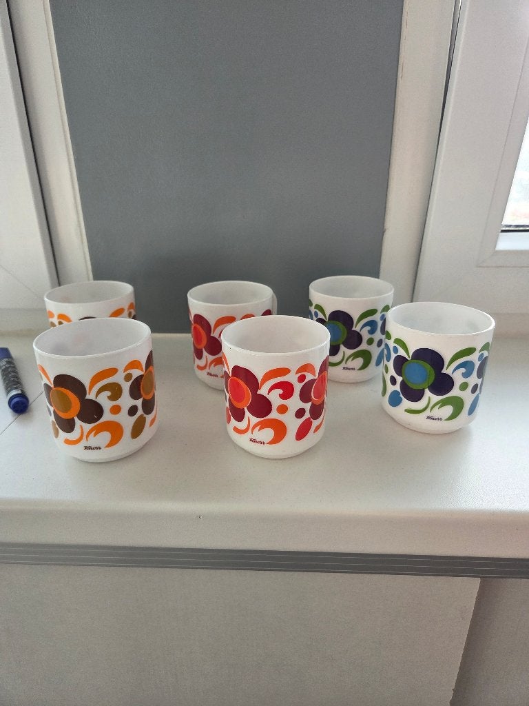6 vintage Knorr mokken bloemendecor retro, Huis en Inrichting, Overige materialen, Gebruikt, Overige merken, Vintage