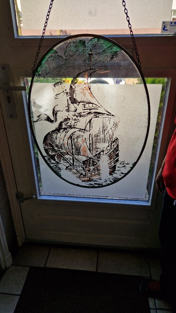 antiek glas in lood raamhanger schip, Ophalen of Verzenden