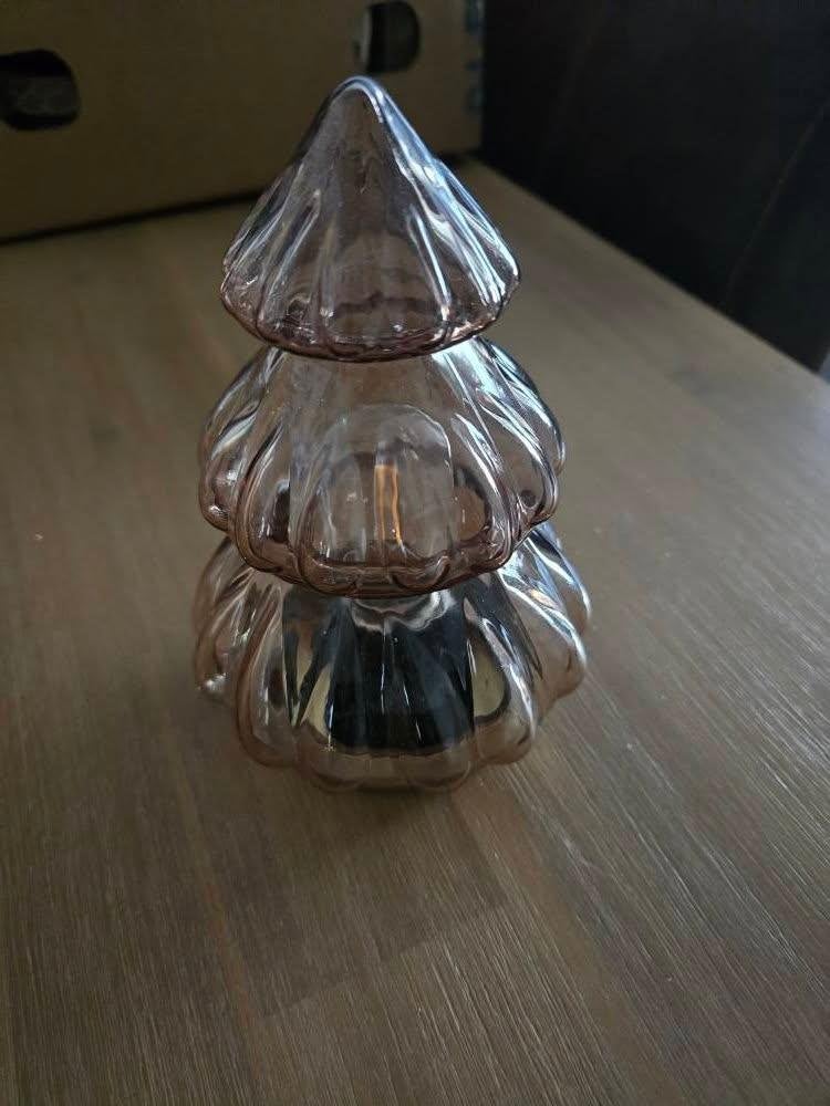 Glazen Kerstboom Waxinelichthouder - Roze/Goud, Overige merken, Waxinelichthouder, Ophalen of Verzenden, Roze