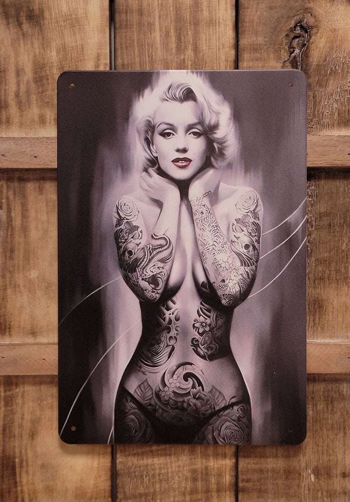 Marilyn Monroe Tattoo reclamebord van metaal wandbord deco, Info@deconoord.nl, Deco Noord, Nieuw, Ophalen of Verzenden