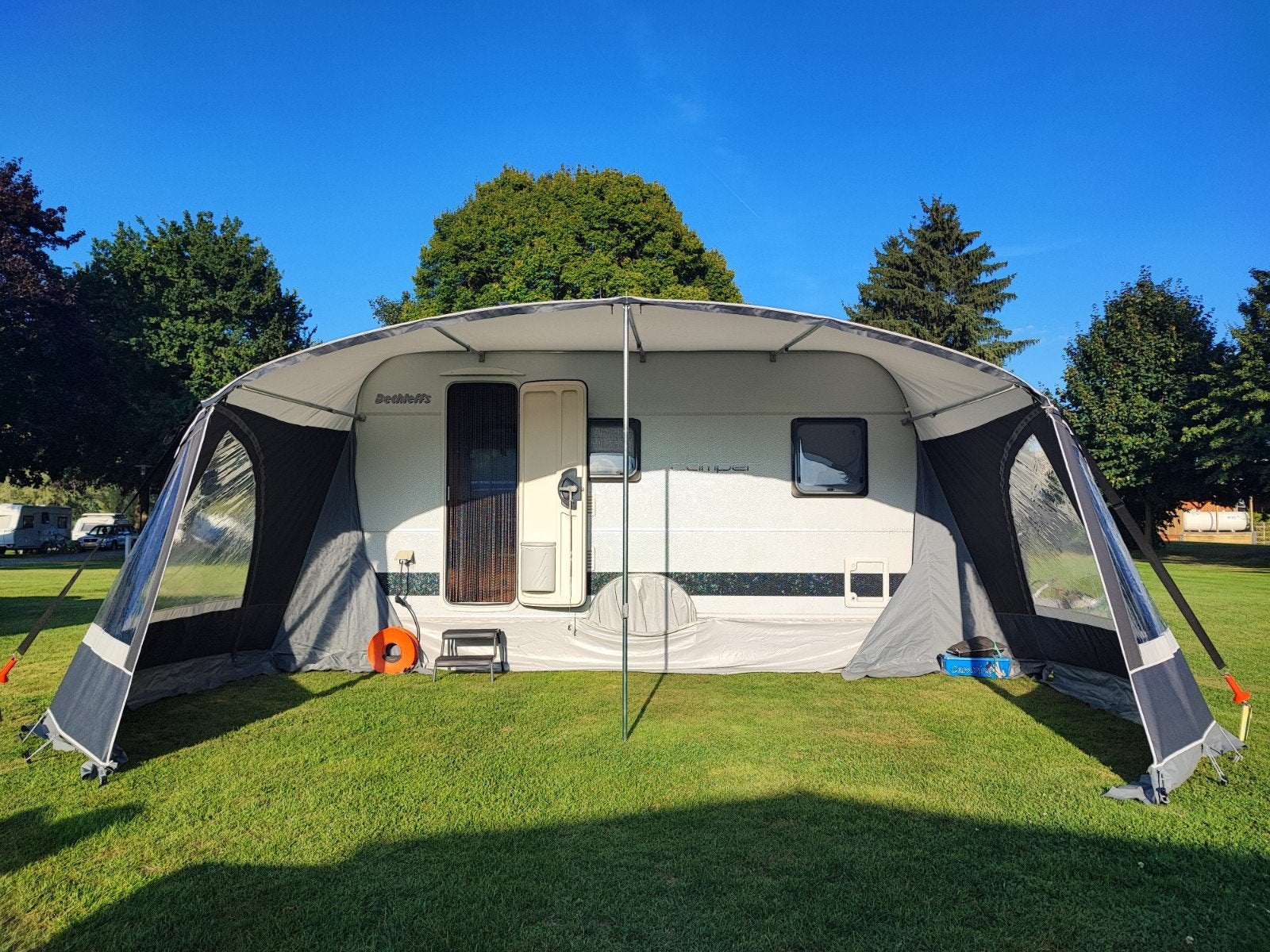 Dorema Mondial boogluifel, maat 10 omloop 8.75 - 9 mete, Caravans en Kamperen, Voortenten en Luifels, Ophalen, Zo goed als nieuw
