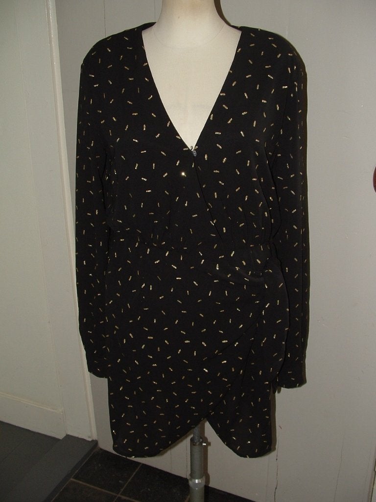 Loavies korte jurk overslagjurk maat M zwart met goudglitter, Maat 38/40 (M), Zwart, Ophalen of Verzenden, Boven de knie