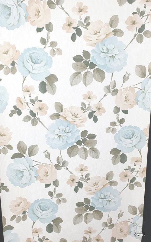 12903 Origineel vintage rozen behang met bloemenprint swiet, Ophalen of Verzenden, Beige
