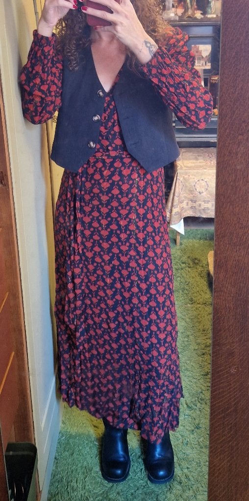 Fabienne Chapot Zwarte Jurk rode bloemen, Ophalen of Verzenden, Zo goed als nieuw, Fabienne Chapot, Maat 34 (XS) of kleiner