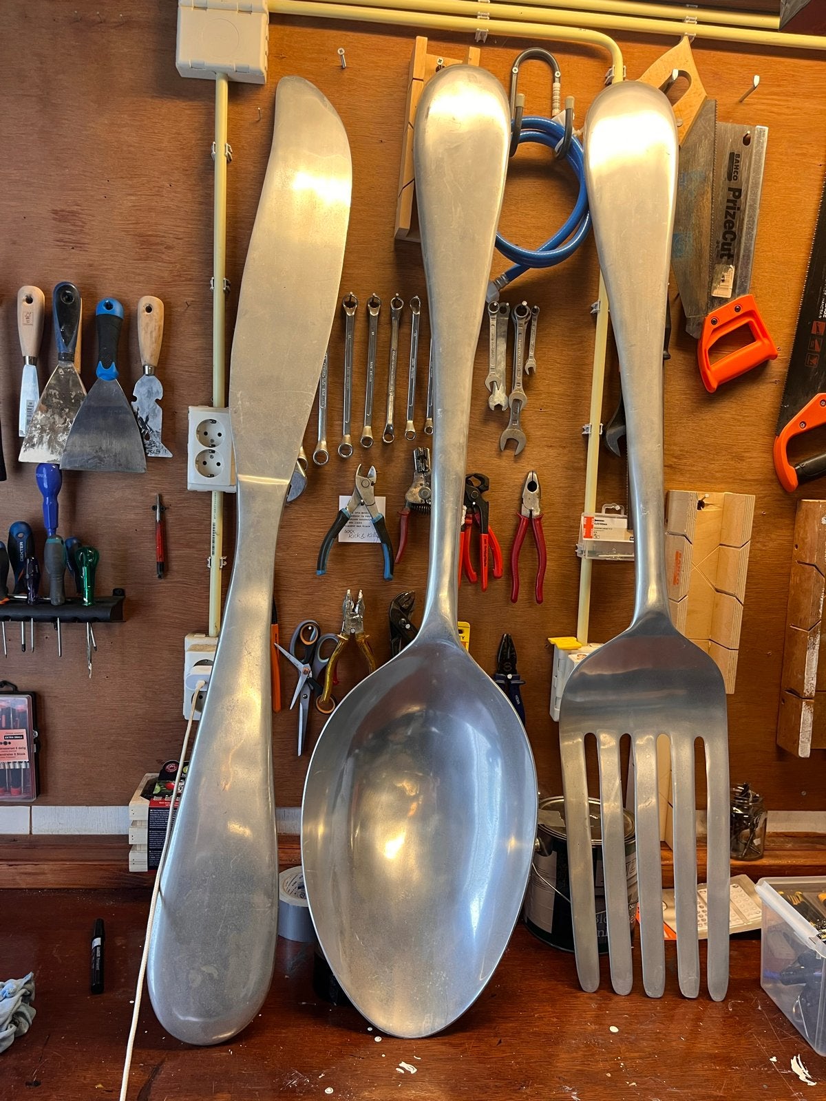 Groot decoratief bestekset:mes, lepel, vork, Ophalen