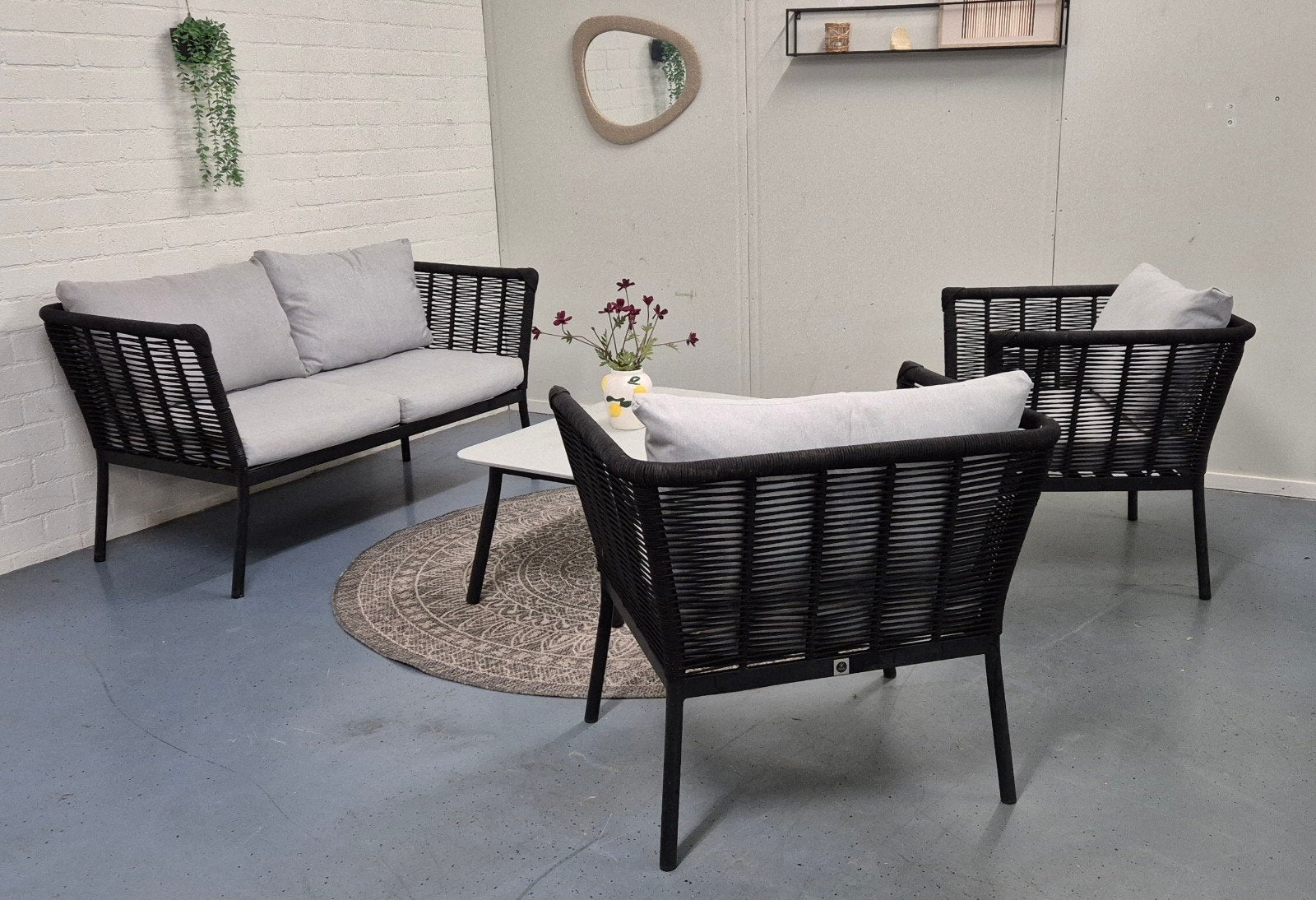 Le Sud Viviers Loungeset Aluminium Zwart 4 persoons, Tuin en Terras, Ophalen, Gebruikt, ., Aluminium