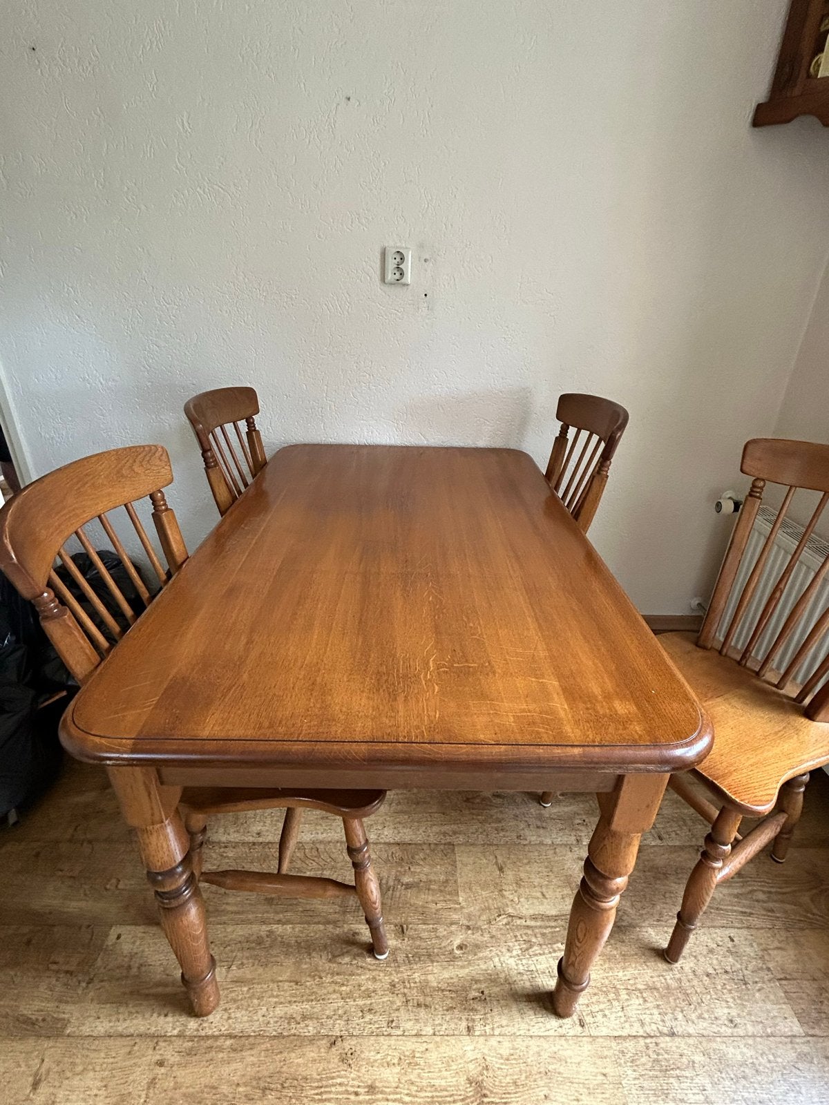 Houten eettafel met 4 stoelen, Ophalen, Gebruikt, 100 tot 150 cm, 50 tot 100 cm