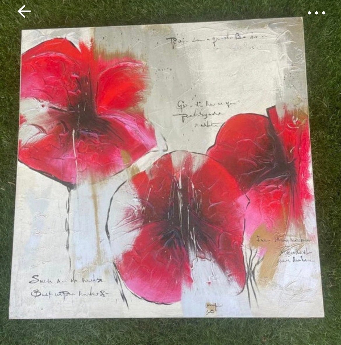 Modern Schilderij Rode Bloemen Acrylverf op Canvas, Acrylverf, Ophalen of Verzenden, Echtheidscertificaat, Bloemen