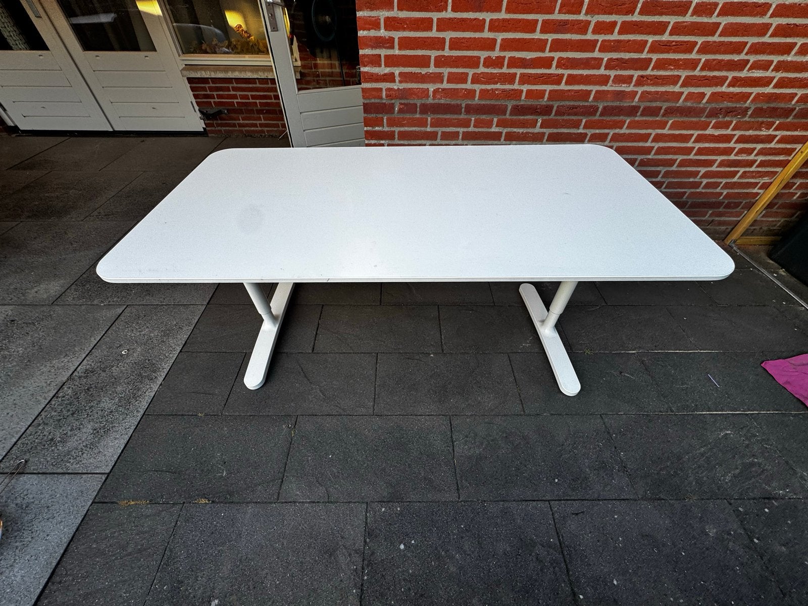 IKEA Bekant Bureau 160x80cm Wit, Hoogte Verstelbaar, Ophalen, Overige typen, 160 cm, Gebruikt