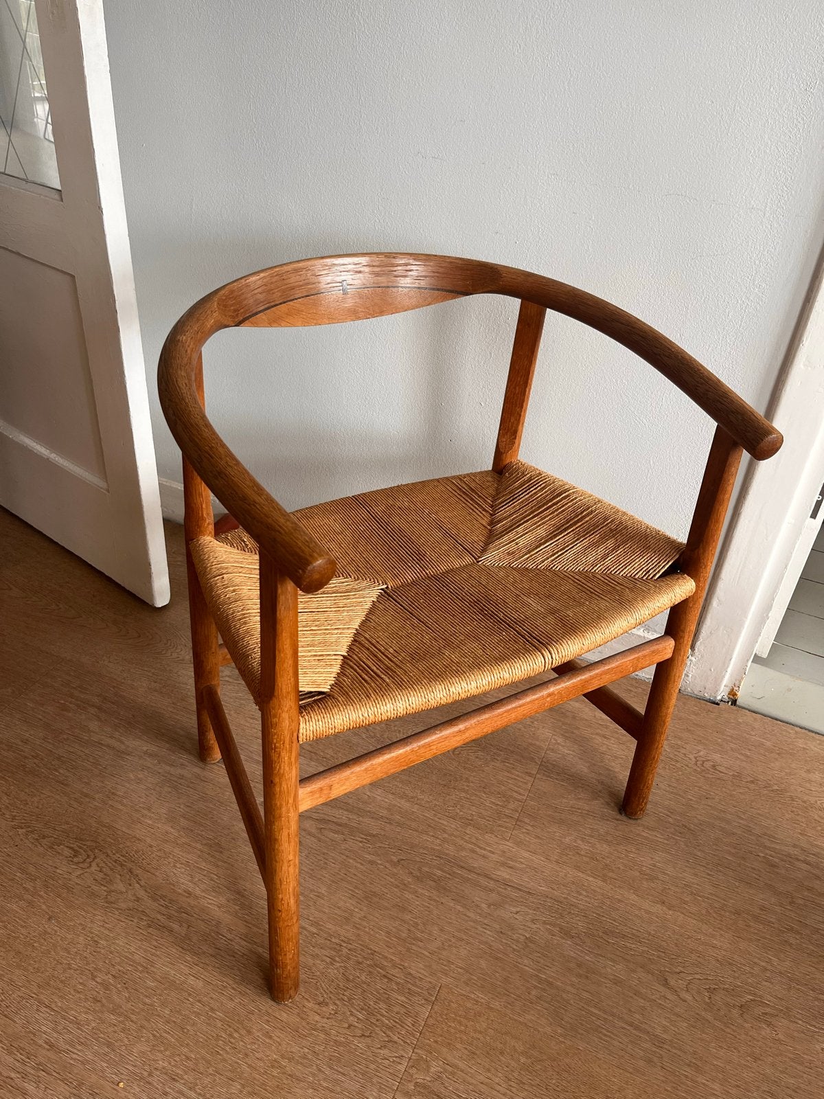 Zeldzame Hans Wegner PP201 'First Chair' eikenhout, jaren 70, Ophalen