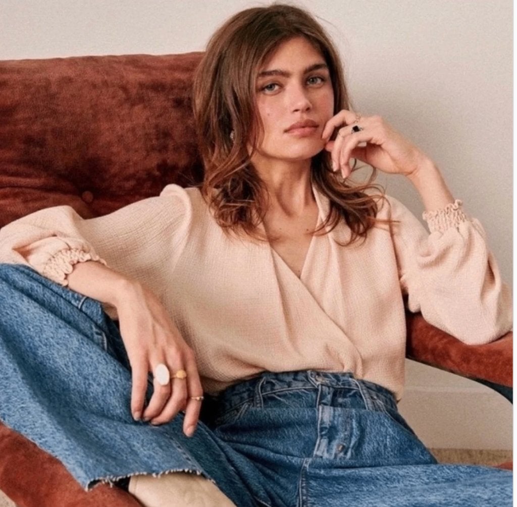 faux wrap blouse Sezane model Abelia in blush Fr mt 34 NL XS, Verzenden, Roze, Maat 34 (XS) of kleiner, Sezane