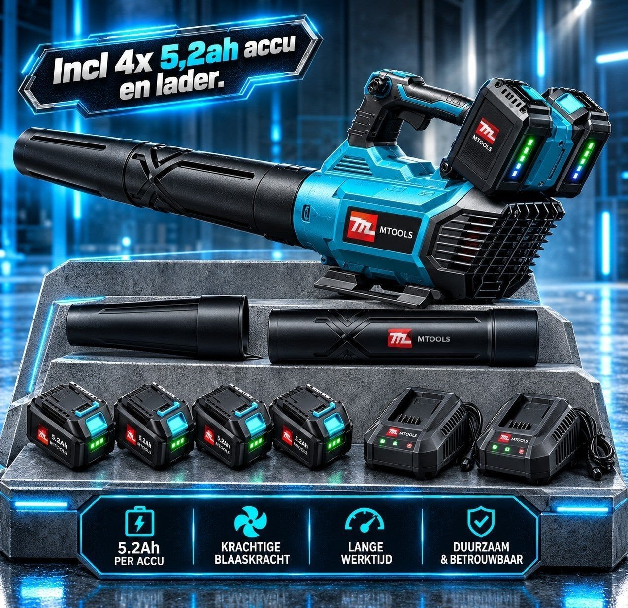 Bladblazer met 4x 5.2Ah Accu's.Makita Compatible., Tuin en Terras, Verzenden, Nieuw, Seesii for Makita®, Accu