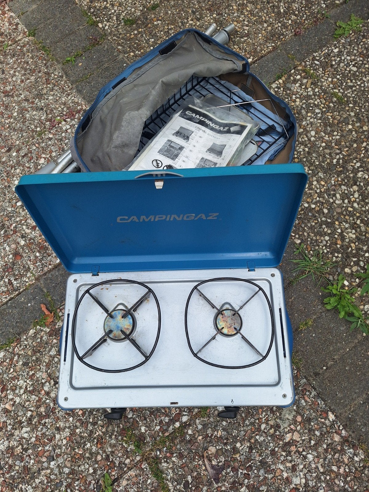 Campingaz 2-pits kooktoestel met draagtas/kastje, Caravans en Kamperen, Kampeeraccessoires, Ophalen, Gebruikt