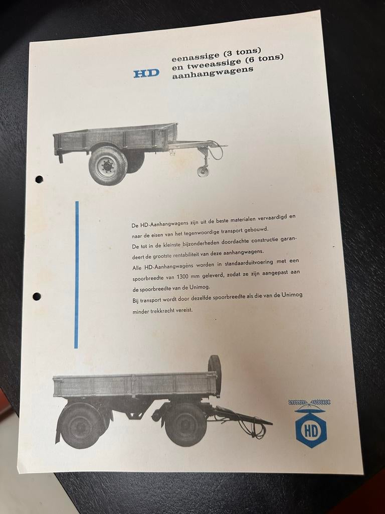Oude folder HD Aanhangwagens - Jaren '60, Ophalen of Verzenden, Zo goed als nieuw, Overige merken