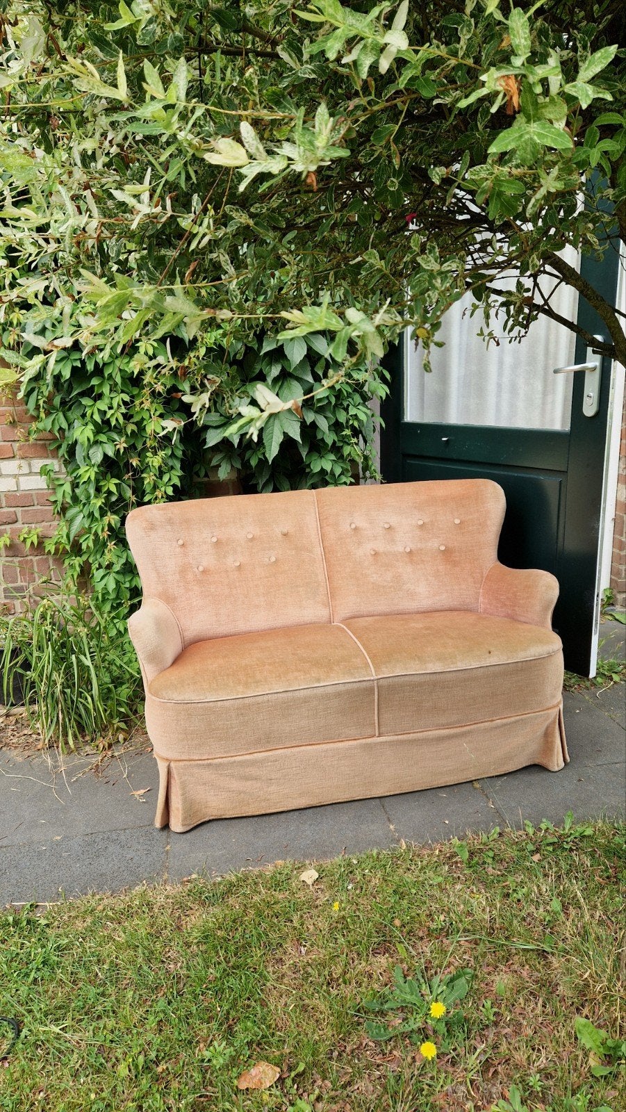 Oud roze vintage bank, Ophalen, Gebruikt, Tweepersoons, 75 tot 100 cm