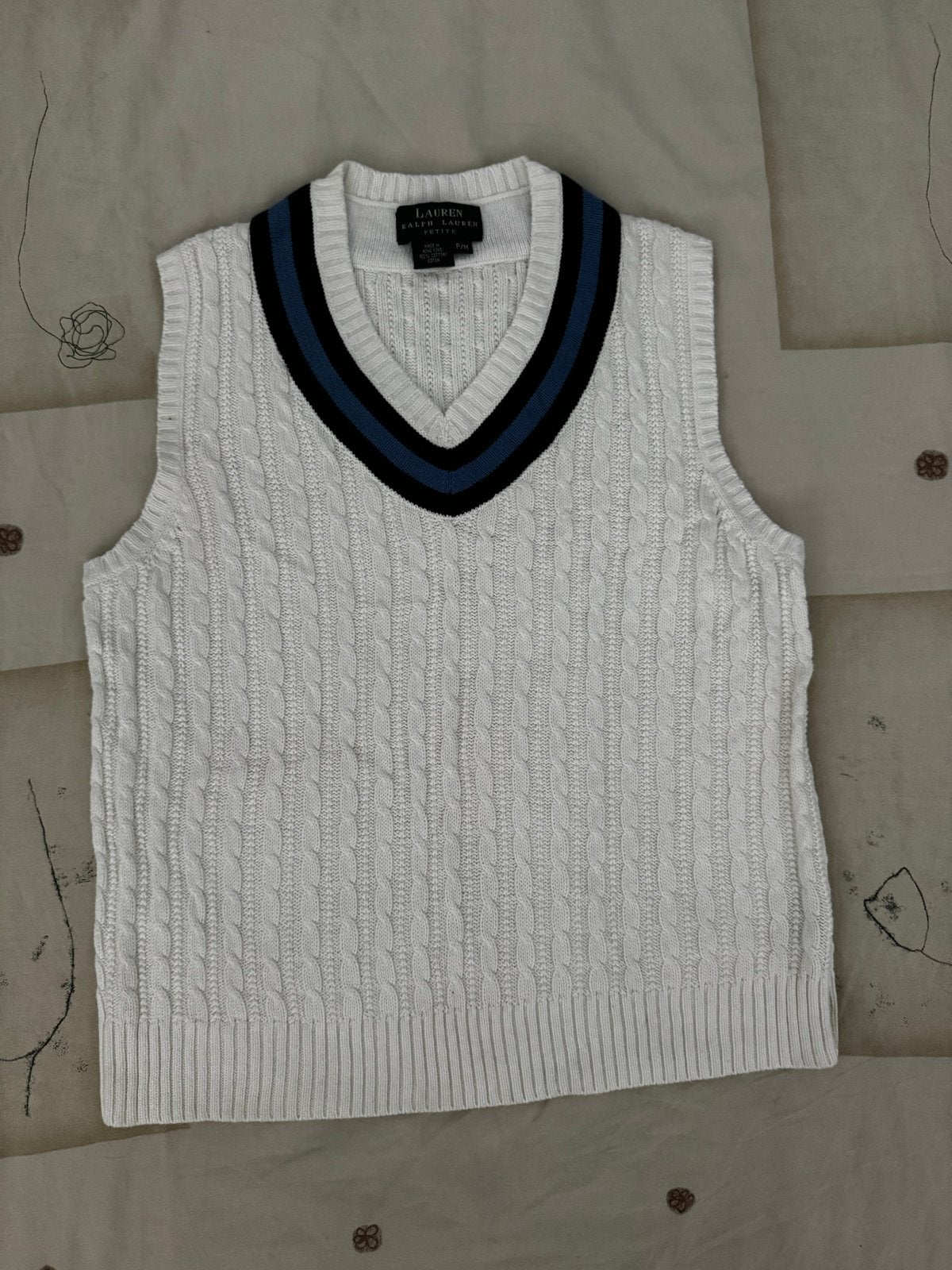 Lauren Ralph Lauren Petite Gebreide Trui Vest Wit P/M, Kleding | Dames, Truien en Vesten, Verzenden, Zo goed als nieuw, Maat 38/40 (M)