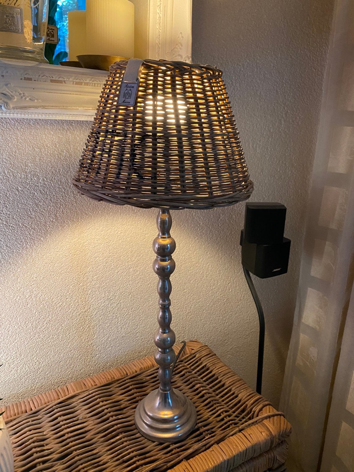 Vintage tafellamp met Riviera Maison rattan Pacific  kap, Met schakelaar, Riviera Maison, Natuurlijk materiaal, Landelijk