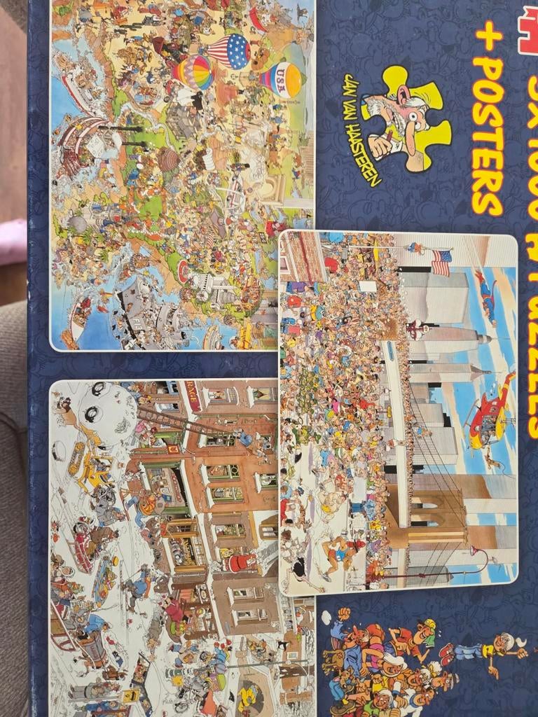 Jan van Haasteren Puzzelset 3x 1000 stukjes + Posters, Ophalen of Verzenden, 500 t/m 1500 stukjes, Zo goed als nieuw, Legpuzzel
