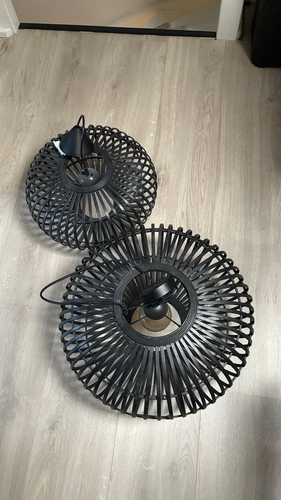 Karwei Bamboe lamp zwart set (2 lampen), Ophalen, Zo goed als nieuw, Plafondventilator