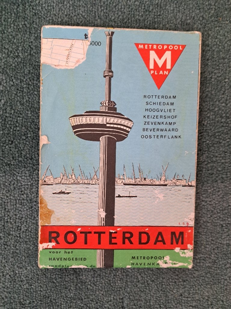 Wegenkaart Rotterdam ca. 1968, Gelezen, Ophalen of Verzenden, Landkaart, 1800 tot 2000