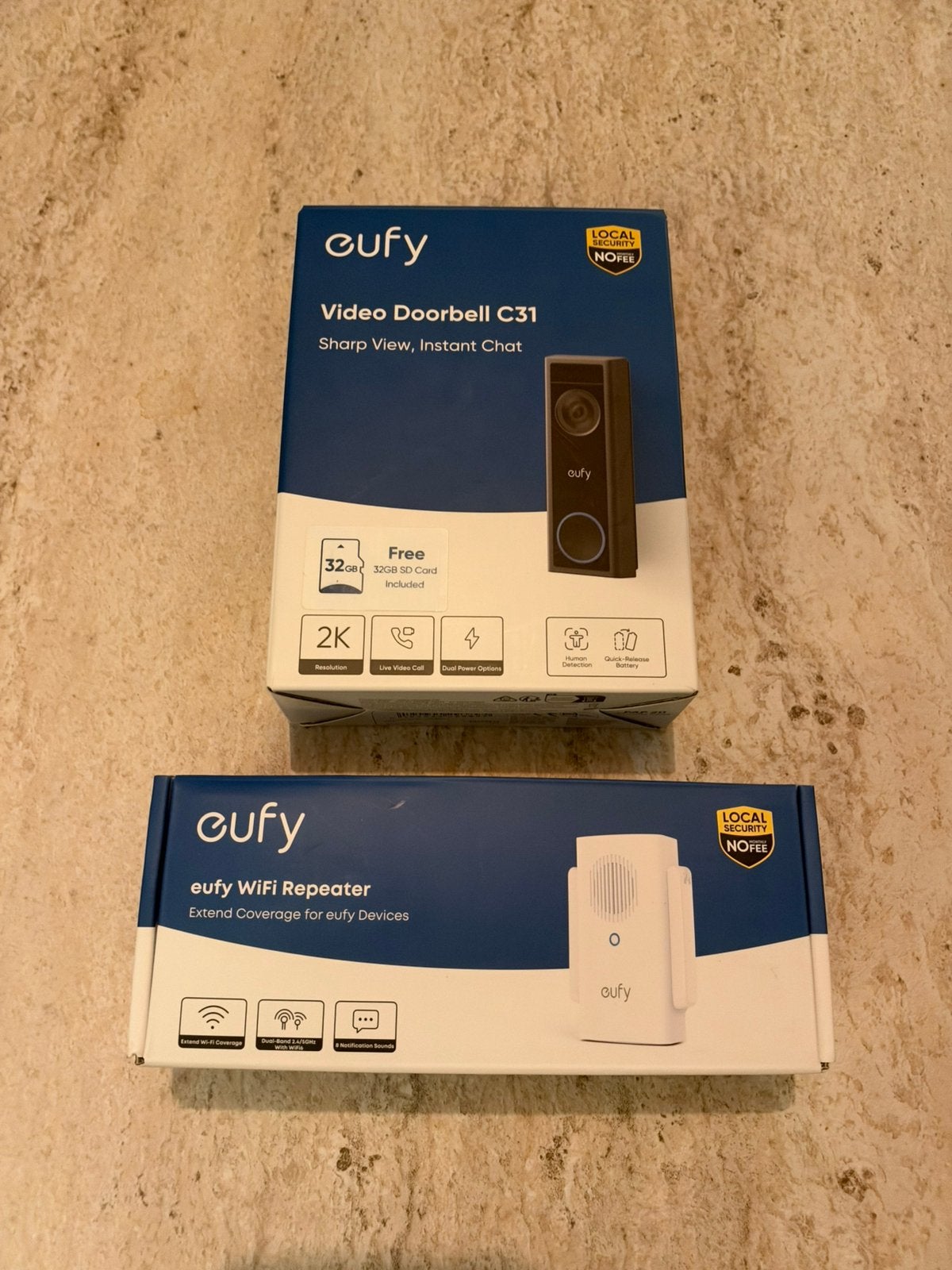 Eufy C31 2K Videodeurbel + WiFi Repeater / Chime, Huis en Inrichting, Ophalen, Ingebouwde camera, Zo goed als nieuw, Draadloos