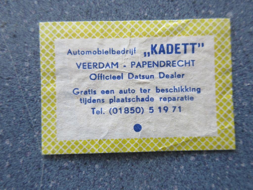 Papendrecht, Automobielbedrijf "Kadett", Verzamelen, Verzenden, Gebruikt, Luciferdoosjes of -merken