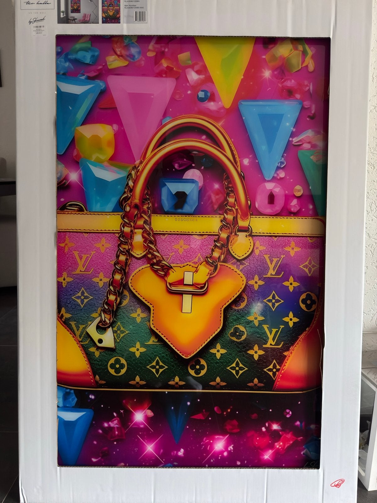 Schilderij Louis Vuitton tas met edelstenen 80x120cm, Ophalen, Nieuw, Schilderij, 75 tot 100 cm