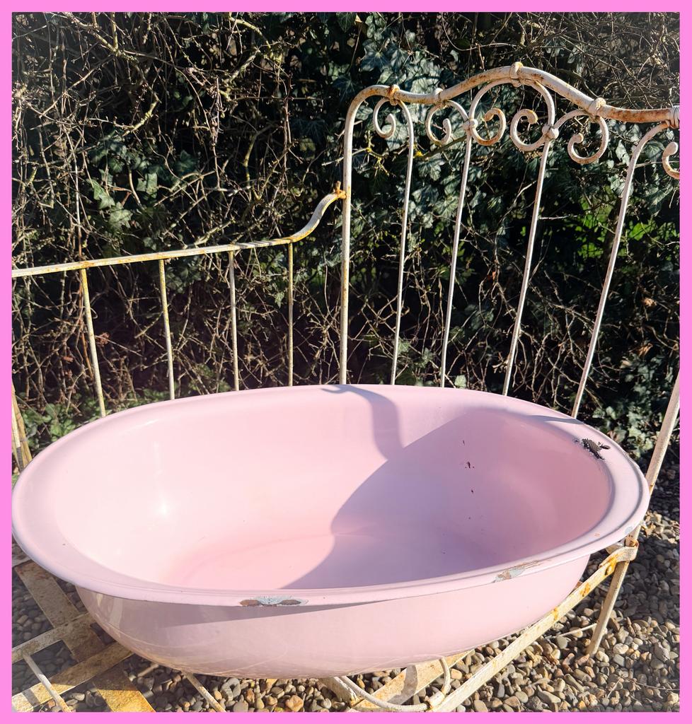 Brocante zacht roze emaille babybad bak teil, Antiek en Kunst, Ophalen of Verzenden