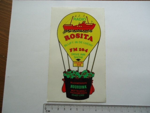 sticker oud Haaksbergen luchtballon Radio ROSITA zendschip, Verzenden, Zo goed als nieuw, Bedrijf of Vereniging