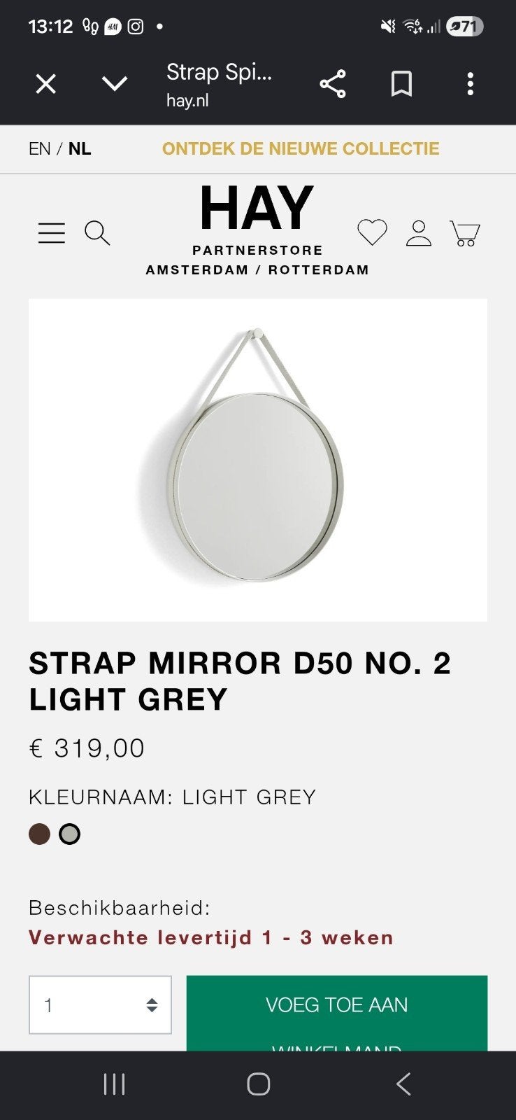 HAY Strap Mirror, Rond, Nieuw, Ophalen of Verzenden, Minder dan 100 cm