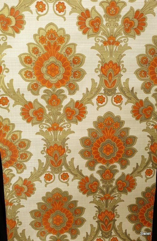 12412 Vintage origineel 70s  rood groen barok behang swiet, Ophalen of Verzenden, Oranje