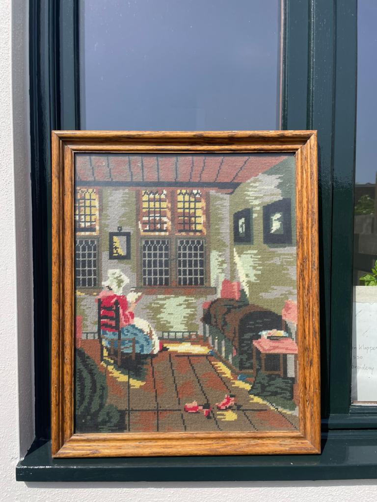 Vintage jaren 60/ jaren 70 geborduurd  schilderij, Ophalen