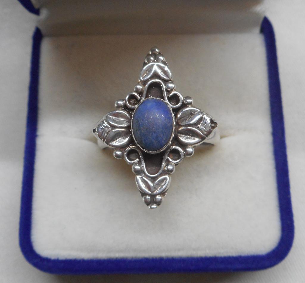 Zilveren vintage ring met lapis lazuli maat 19 nr.840, Verzenden, 19 tot 20, Zo goed als nieuw, Dame