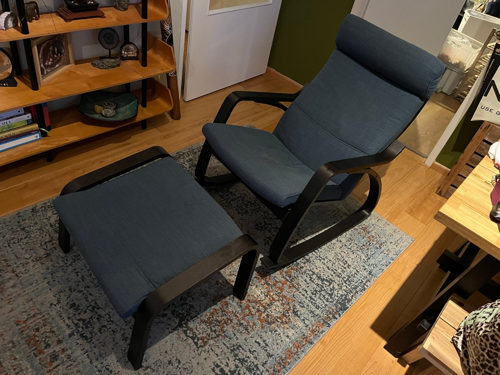 IKEA Poang Wipstoel met voetenbankje, Ophalen, Gebruikt, Blauw, Eén
