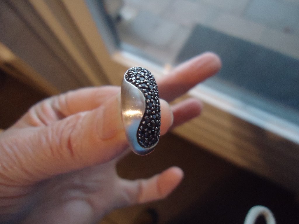 mooie echt zilveren esprit ring half zwarte steentjes  16,75, Met kristal, Ophalen of Verzenden, Dame, Zilver