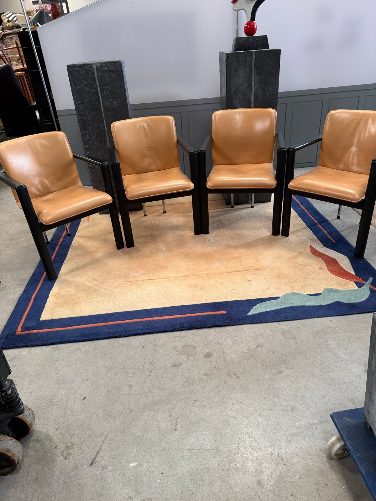 Set van 4 Leolux eetkamerstoelen, cognac leer, Ophalen, Overige kleuren, ., .leolux
