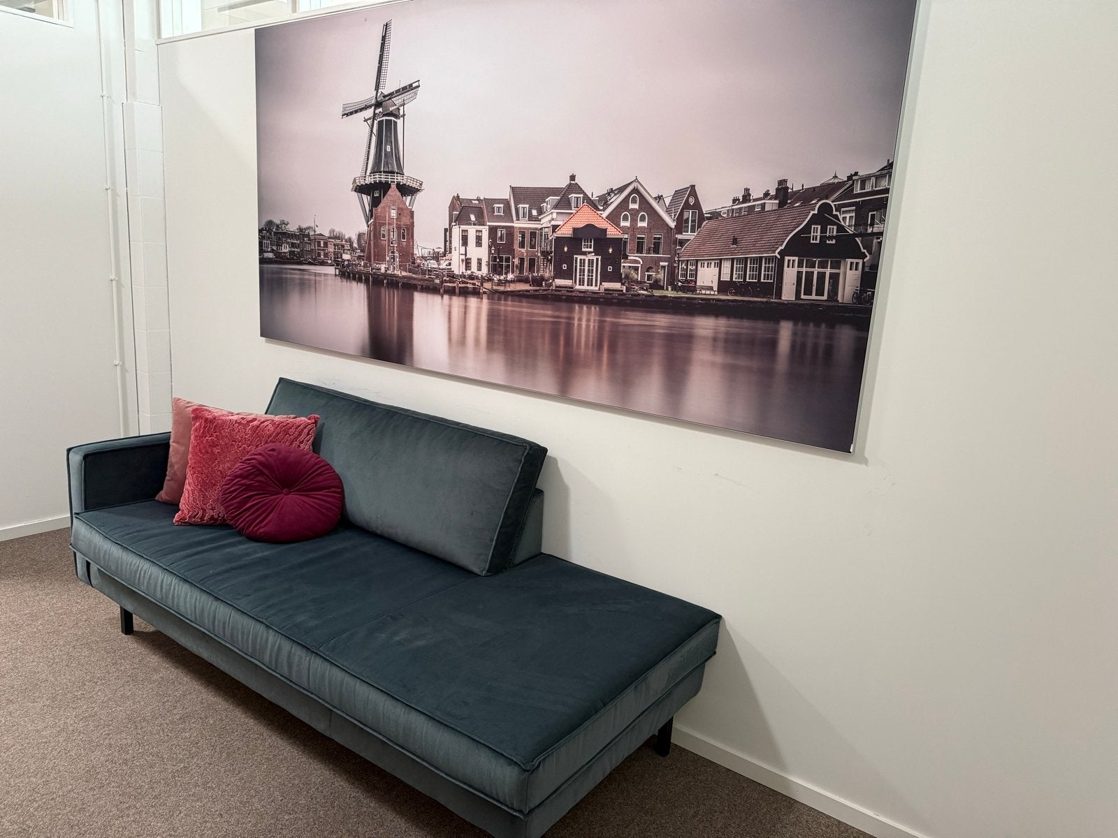 Moderne chaise longue bank - donkergroen/grijs, Ophalen, Tweepersoons, 75 tot 100 cm, Zo goed als nieuw