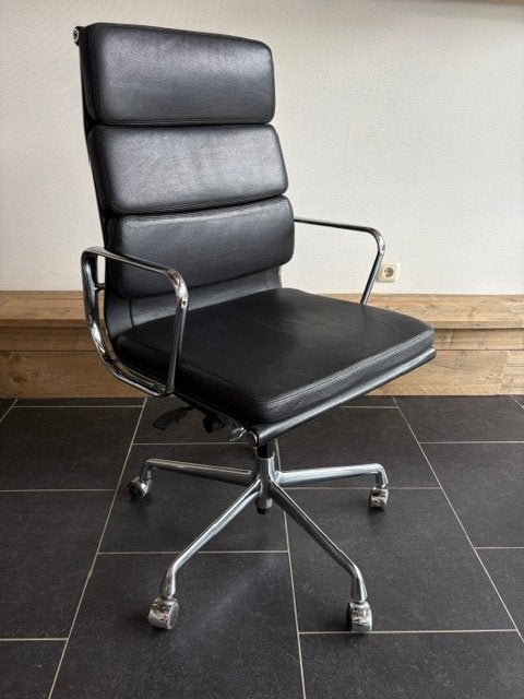 Vitra Eames EA 219 bureaustoel, chroom, zwart leder, Vitra, Bureaufiets, Zwart, Ophalen of Verzenden