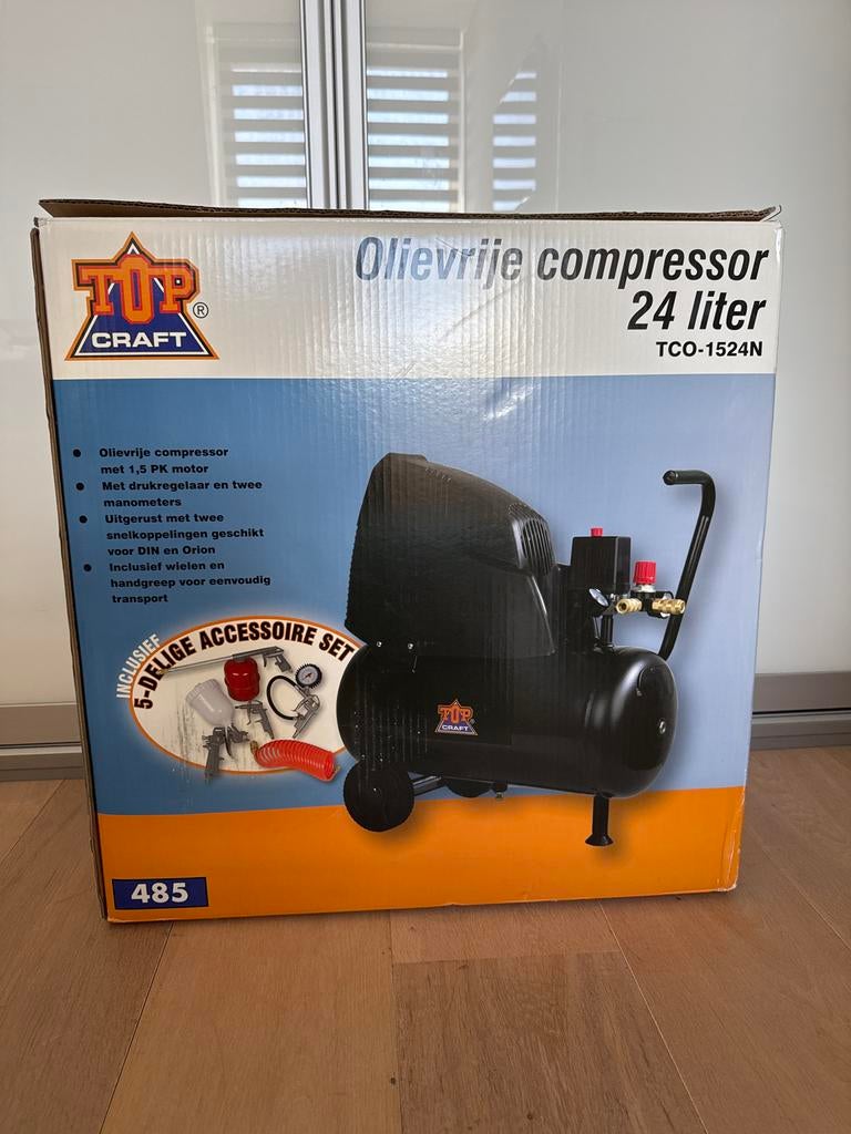 TOP CRAFT Olievrije compressor 24 liter TCO-1524N, 6 tot 10 bar, Nieuw, Ophalen of Verzenden, Minder dan 200 liter/min