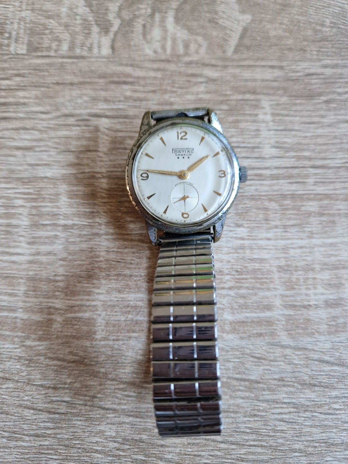 Vintage Pontiac Polshorloge - Klassiek Herenhorloge, Overige merken, Staal, Met bandje, Polshorloge