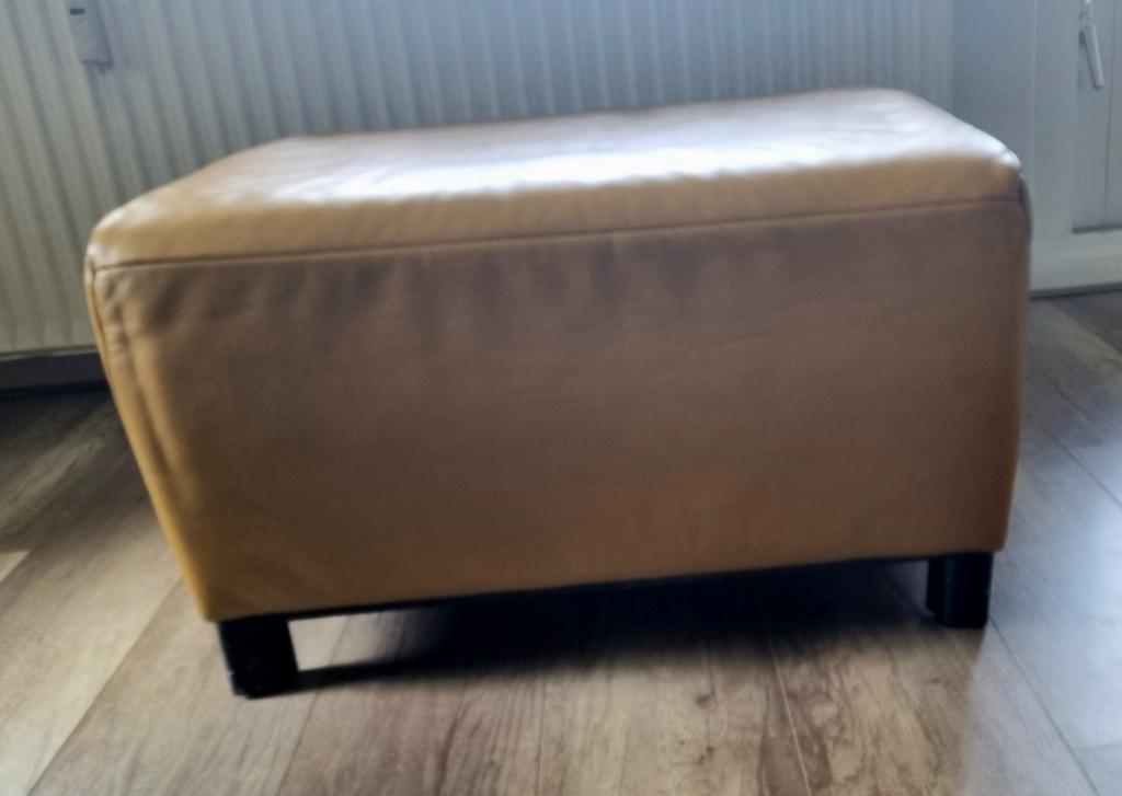 LEREN MOSTERD GELE HOCKER, Gebruikt, 50 tot 75 cm, Ophalen of Verzenden, Modern