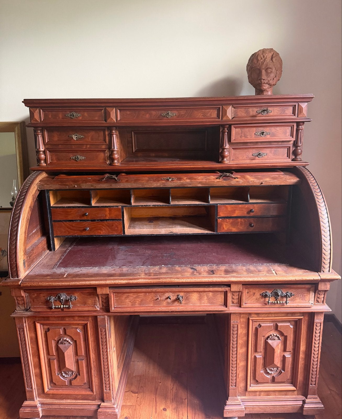 Antiek rolluikbureau met opbouw, massief hout, Antiek en Kunst, Ophalen