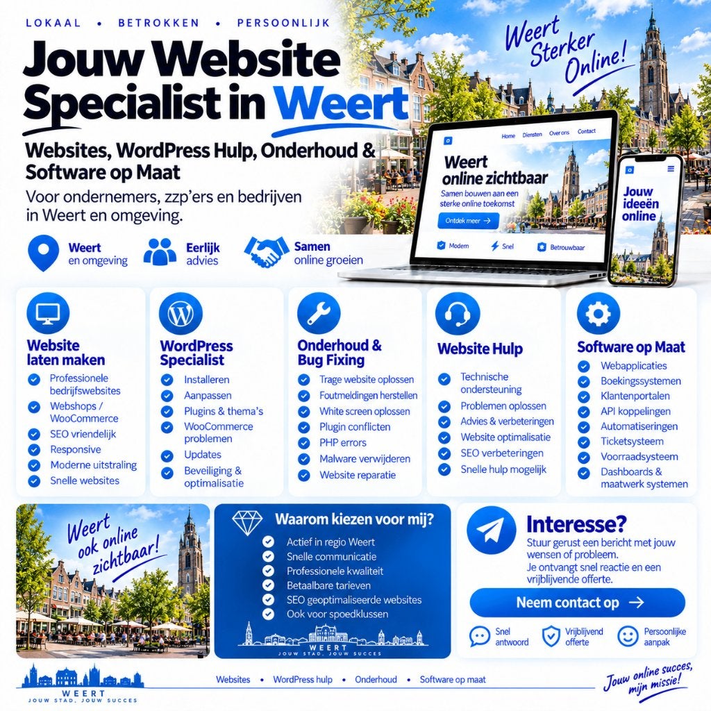 Website Laten Maken & WordPress Hulp Weert, Vanaf 3 jaar, Geschikt als bijbaan, Freelance of Uitzendbasis, 33 - 40 uur