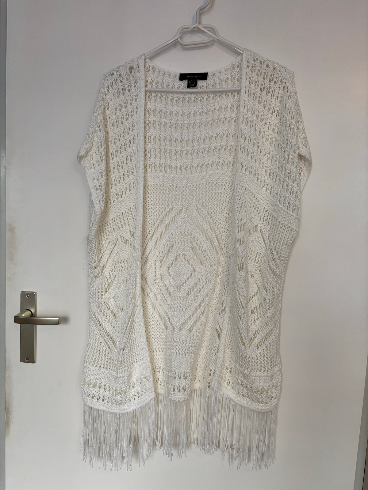 Wit gehaakt vestje met franjes - Maat M, Verzenden, Gedragen, Maat 38/40 (M), Wit