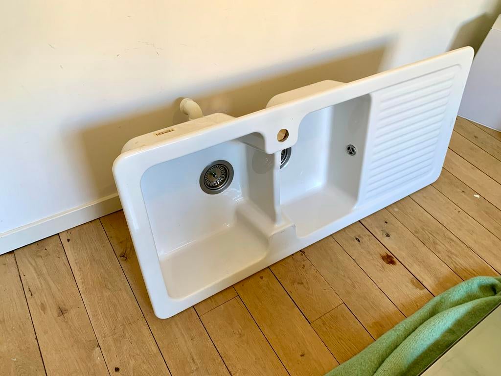 Villeroy & Boch dubbele wasbak keuken, Ophalen, Steen/keramiek, Wit, Overige merken