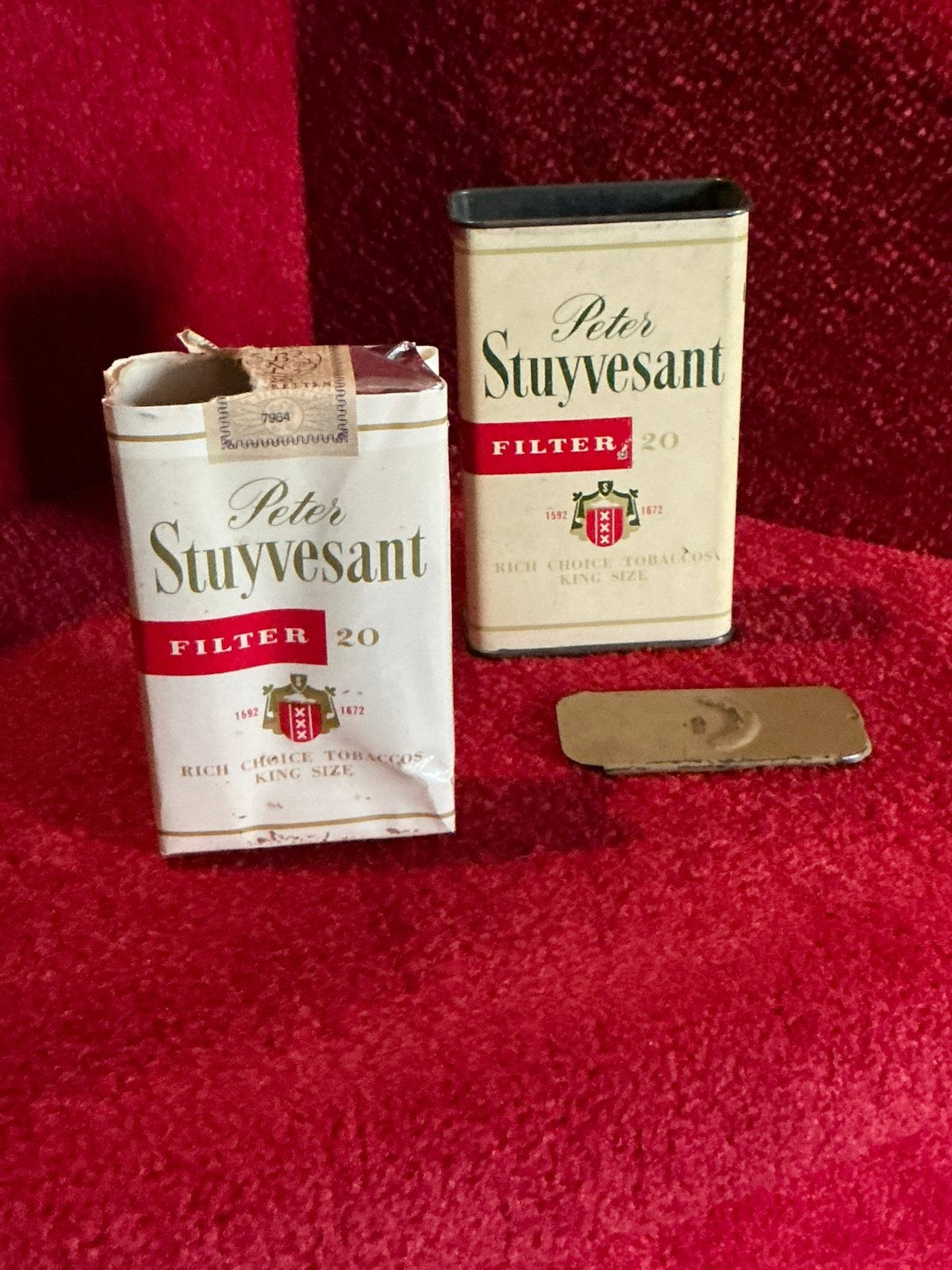 Vintage Peter Stuyvesant blikje ❤️ met leeg pakje erin, Tabaksdoos of Verpakking, Gebruikt, Onbekend, Ophalen of Verzenden