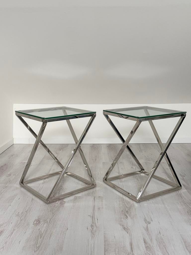 Set van 2 moderne bijzettafels, Ophalen, Minder dan 45 cm, Minder dan 55 cm, Vierkant