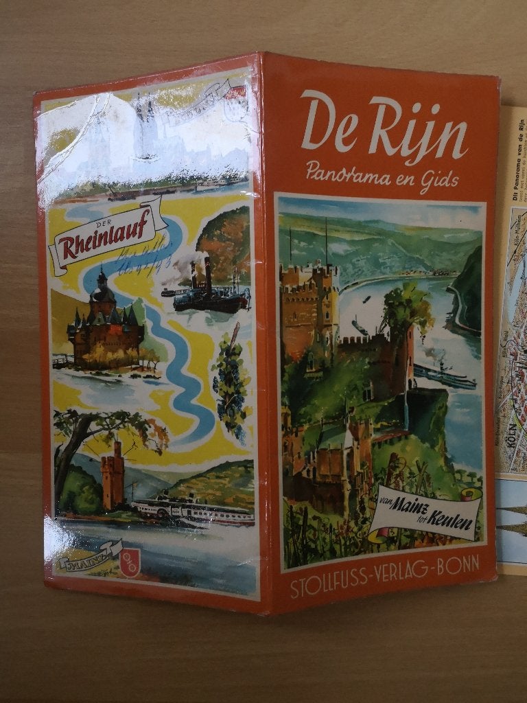 Oude kaart/ gids van de Rijn van Mainz tot Keulen, Gelezen, Ophalen of Verzenden, Landkaart, 1800 tot 2000