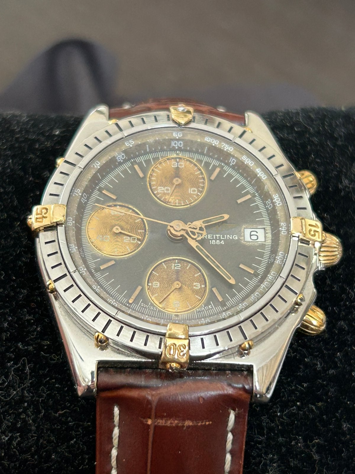 Breitling Chronomat 40mm - Staal/Goud met Lederen Band, Staal, Breitling, Polshorloge, Ophalen of Verzenden