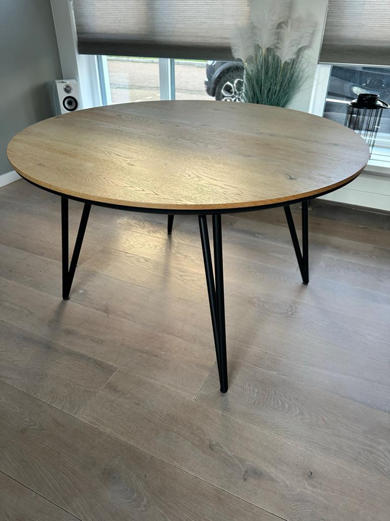 Set: Eetkamertafel & Salontafel - Hout met Zwart Onderstel, Ophalen, Gebruikt, 100 tot 150 cm, Rond